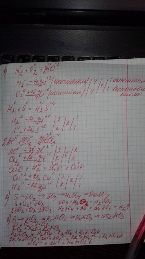 Составьте уравнения реакций, расставьте коэффициенты методом электронного . а) азот+кислород= б) вод