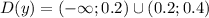 D(y)=(-\infty;0.2)\cup(0.2;0.4)