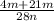 \frac{4m+21m}{28n}