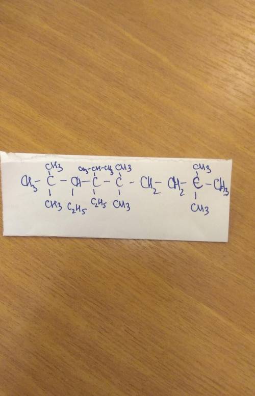 Структурная формула (скелет) 2,2,5,5,8,8-гексаметил-3,4-диетил-4-изопропил нонан