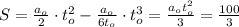 S = \frac{a_o}{2} \cdot t_o^2 - \frac{a_o}{6t_o} \cdot t_o^3 = \frac{a_ot_o^2}{3} = \frac{100}{3}