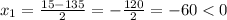 x_1=\frac{15-135}{2}=-\frac{120}{2}=-60