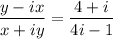\dfrac{y-ix}{x+iy}=\dfrac{4+i}{4i-1}