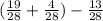 ( \frac{19}{28} + \frac{4}{28} ) - \frac{13}{28}