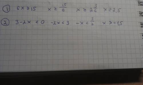 С. 18 . 9 класс. тема: неравенстварешите неравенство: 1) 6x≥15; 2) 3-2x< 0.​