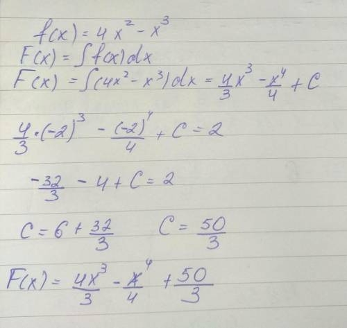Найти f(x) функции f(x) =4x^2-x^3 , график которой проходит через точку n(-2; 2)