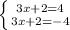 \left \{ {{3x+2=4} \atop {3x+2=-4}} \right.