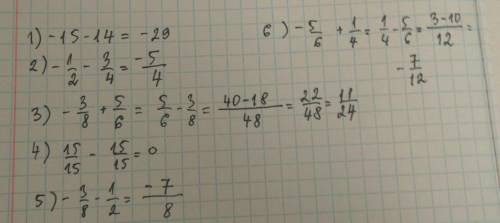 15+(-14)=-1/2+(-3/4)=-3/8 +(+5/6)=5/6+(+17)+7/8=15/15-(+15/15)=-3/8+(-1/2)=-5/6+(+1/4)=-1/8+(+5/=5/9