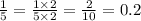 \frac{1}{5} = \frac{1 \times 2}{5 \times 2} = \frac{2}{10} = 0.2