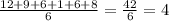 \frac{12 + 9 + 6 + 1 + 6 + 8}{6} = \frac{42}{6} = 4