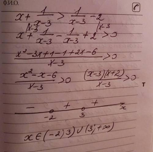 x+ \frac{1}{x-3} \ \textgreater \ \frac{1}{x-3} -2
