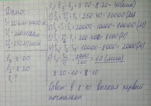 Однажды из а в б отправился почтальон. через некоторое время в 8-20 из б ва навстречу ему отправился