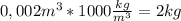 0,002m^{3}*1000\frac{kg}{m^{3} } = 2kg