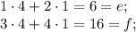 1\cdot 4 +2\cdot 1=6=e;\\ 3\cdot 4+4\cdot 1 =16=f;