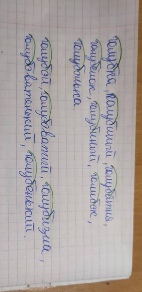 Запиши группы родственных слов.выдели в них корень: голубка, голубой,голубиный,голубятня,голубёнок,