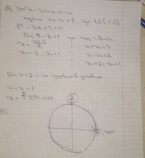 Теңдеудің түбірлерінің қосындысының мәнін табыңдар: 1) sin^2x - 3sinx + 2 = 0, мұндағы хє [0; 360 ];