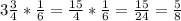 3\frac{3}{4}* \frac{1}{6} = \frac{15}{4}* \frac{1}{6} =\frac{15}{24} =\frac{5}{8}