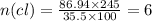 n(cl) = \frac{86.94 \times 245}{35.5 \times 100} = 6