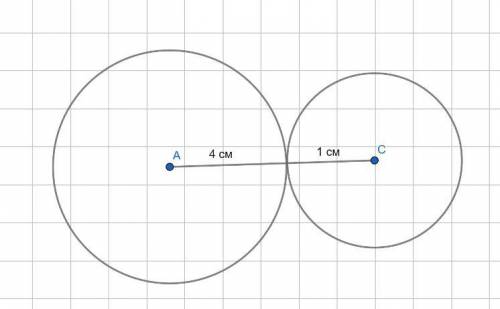 Две окружности косаются внешним образом радиус первой окружности 4см а второй 1см найдите расстояние