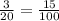 \frac{3}{20} = \frac{15}{100}