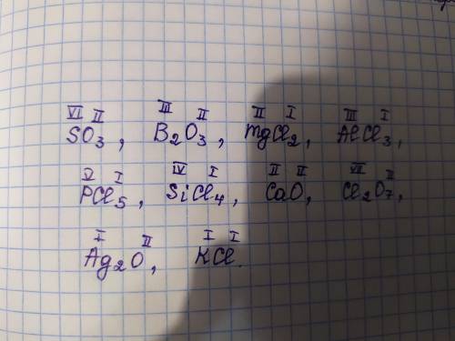 Определите валентность элементов,зная валентность кислорода и хлора: so3, b2o3, mgcl2, alcl3, pcl5,