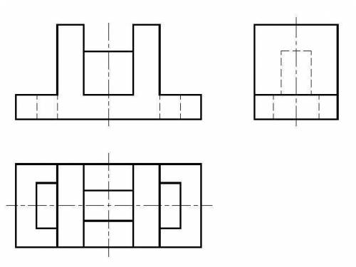 По наглядному изображению начертить 3 вида (спереди, сверху, слева).