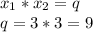 x_{1}*x_{2}=q\\q=3*3=9