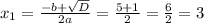 x_1=\frac{-b+\sqrt{D}} {2a}= \frac{5+1}{2} =\frac{6}{2} =3