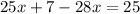 25x+7-28x=25