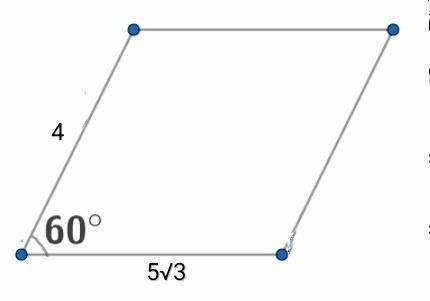 Найдите площадь параллелограмма, если его стороны равны 5 корней из 3 и 4 , а угол между ними 60 гра