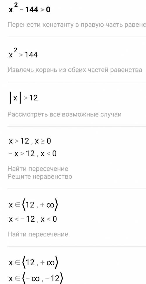 Решите неравенство x^2-144> 0