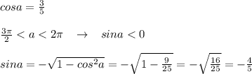 cosa=\frac{3}{5}\\\\\frac{3\pi}{2}