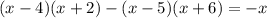 (x-4)(x+2)-(x-5)(x+6)=-x