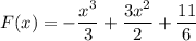 F(x)=-\dfrac{x^3}{3}+\dfrac{3x^2}{2}+\dfrac{11}{6}