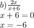 b) \frac{2x}{x+6} \\x+6=0\\x=-6