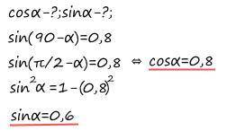 Найдите cos a и sin a если sin(90-a)=0.8​