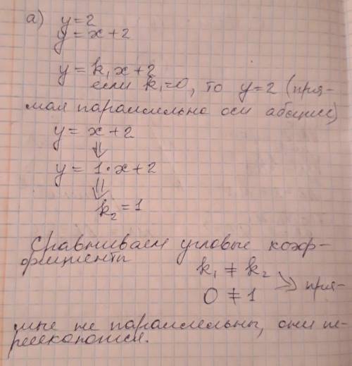 Выберите функции,графики которых параллельные.ответ обоснуйте a)y=2 и y=x+2 б)y=-6x-6 и y=-8x-8 в)y=