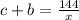 c + b = \frac{144}{x}