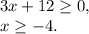 3x+12\geq 0,\\x\geq -4.