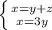 \left \{ {x = y + z}\atop{x = 3y}} \right.