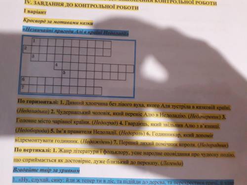 Скласти красворд али в краини недоладии