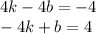 4k - 4b = - 4 \\ - 4k + b = 4