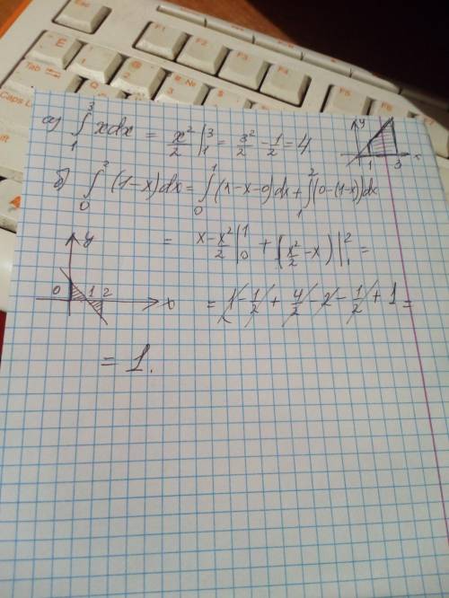 Смыслом определённого интеграла , вычислите: а)∫₁³xdx; б)∫²₀(1-x)dx