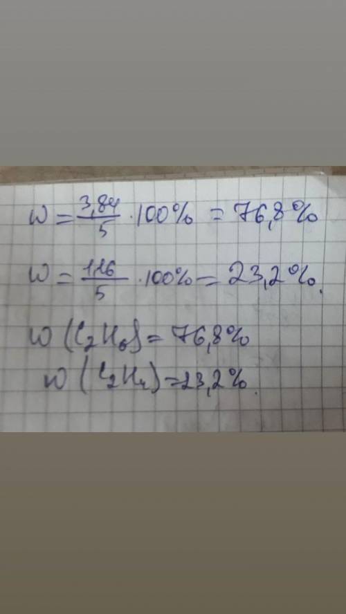 При пропускании смеси этана и этилена объемом 5л через бромную воду образовалось 9,4 г бромэтана. оп