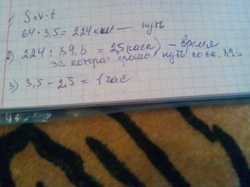 3. двигаясь со скоростью 64 км/ч, автобус прибыл в пункт назначения через 3,5 ч. на сколько меньше в