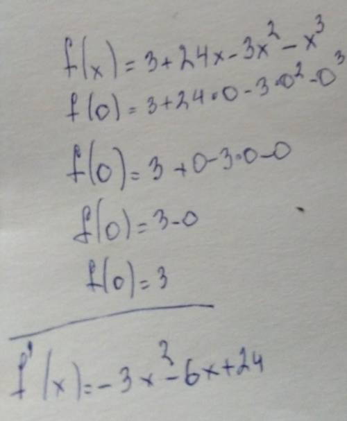 Найдите наибольшее и наименьшее значение функции f(x)= 3+24x-3x^2-x^3​