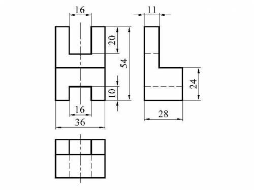 Черчение,как начертить объёмную деталь есть вид сверху и вид сбоку,а ещё нужно начертить вид спереди