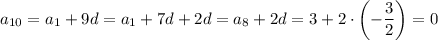 a_{10}=a_1+9d=a_1+7d+2d=a_8+2d=3+2\cdot \left(-\dfrac{3}{2}\right)=0