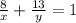 \frac{8}{x}+\frac{13}{y}=1