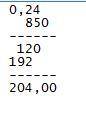 850*0,24 запишите решение столбиком.